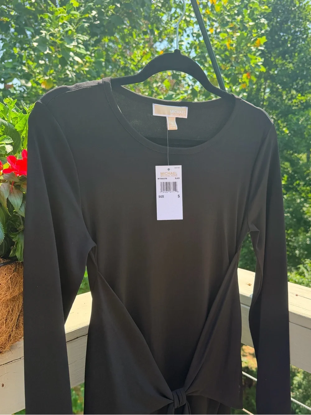 Michael KORS Little Black Dress Ruched Wrap Stretchy Midi Cocktail Dress Small